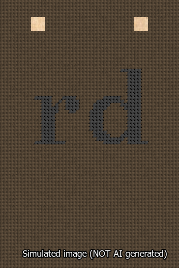 A simulated image of the stitched needlepoint design: Banner 13m Squared rd Black on Brown. Not A.I. generated.