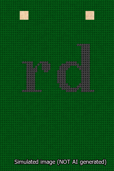 A simulated image of the stitched needlepoint design: Banner 13m Squared rd Black on Green. Not A.I. generated.