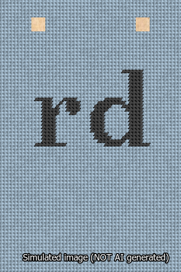 A simulated image of the stitched needlepoint design: Banner 13m Squared rd Black on Light Blue. Not A.I. generated.