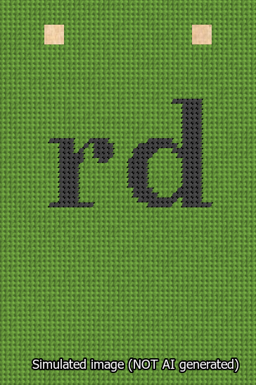A simulated image of the stitched needlepoint design: Banner 13m Squared rd Black on Light Green. Not A.I. generated.