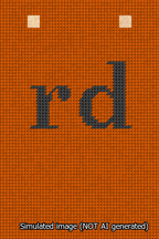 A simulated image of the stitched needlepoint design: Banner 13m Squared rd Black on Orange. Not A.I. generated.