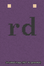 A simulated image of the stitched needlepoint design: Banner 13m Squared rd Black on Purple. Not A.I. generated.