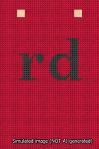 A simulated image of the stitched needlepoint design: Banner 13m Squared rd Black on Red. Not A.I. generated.