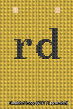 A simulated image of the stitched needlepoint design: Banner 13m Squared rd Black on Yellow. Not A.I. generated.