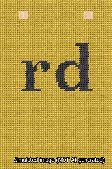 A simulated image of the stitched needlepoint design: Banner 13m Squared rd Black on Yellow. Not A.I. generated.