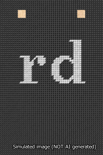 A simulated image of the stitched needlepoint design: Banner 13m Squared rd White on Black. Not A.I. generated.
