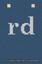 A simulated image of the stitched needlepoint design: Banner 13m Squared rd White on Blue. Not A.I. generated.