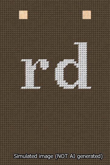 A simulated image of the stitched needlepoint design: Banner 13m Squared rd White on Brown. Not A.I. generated.