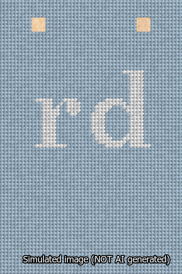 A simulated image of the stitched needlepoint design: Banner 13m Squared rd White on Light Blue. Not A.I. generated.