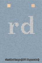 A simulated image of the stitched needlepoint design: Banner 13m Squared rd White on Light Blue. Not A.I. generated.