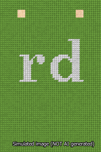 A simulated image of the stitched needlepoint design: Banner 13m Squared rd White on Light Green. Not A.I. generated.