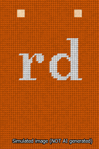 A simulated image of the stitched needlepoint design: Banner 13m Squared rd White on Orange. Not A.I. generated.