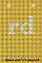 A simulated image of the stitched needlepoint design: Banner 13m Squared rd White on Yellow. Not A.I. generated.