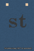 A simulated image of the stitched needlepoint design: Banner 13m Squared st Black on Blue. Not A.I. generated.