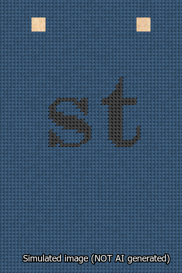 A simulated image of the stitched needlepoint design: Banner 13m Squared st Black on Blue. Not A.I. generated.