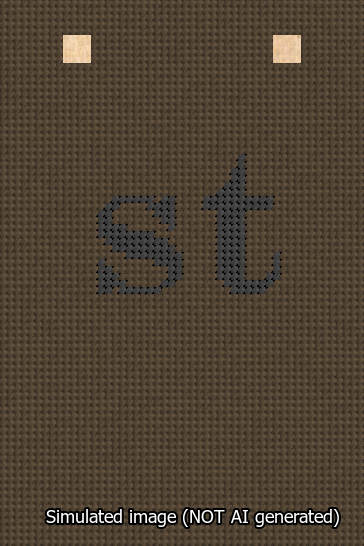 A simulated image of the stitched needlepoint design: Banner 13m Squared st Black on Brown. Not A.I. generated.