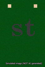 A simulated image of the stitched needlepoint design: Banner 13m Squared st Black on Green. Not A.I. generated.