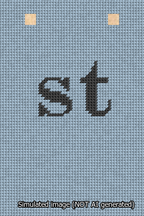 A simulated image of the stitched needlepoint design: Banner 13m Squared st Black on Light Blue. Not A.I. generated.