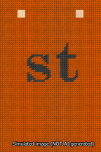 A simulated image of the stitched needlepoint design: Banner 13m Squared st Black on Orange. Not A.I. generated.