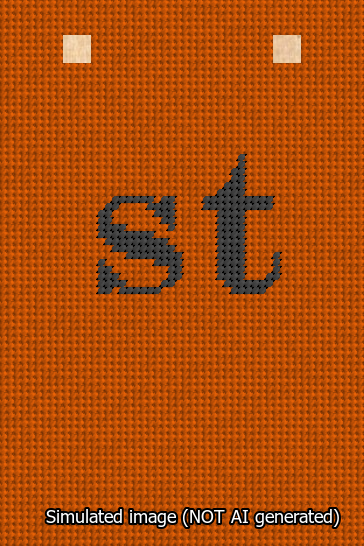 A simulated image of the stitched needlepoint design: Banner 13m Squared st Black on Orange. Not A.I. generated.