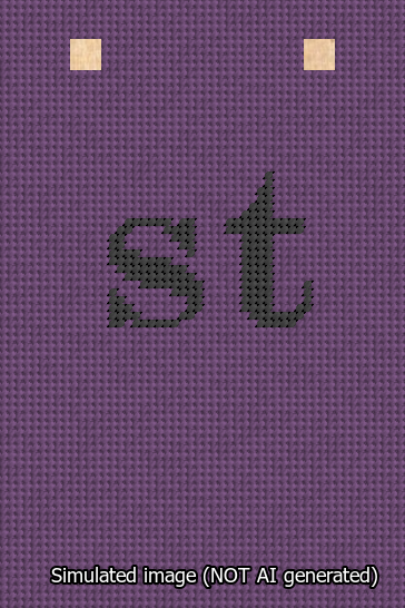 A simulated image of the stitched needlepoint design: Banner 13m Squared st Black on Purple. Not A.I. generated.