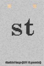 A simulated image of the stitched needlepoint design: Banner 13m Squared st Black on White. Not A.I. generated.
