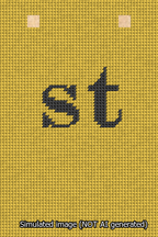 A simulated image of the stitched needlepoint design: Banner 13m Squared st Black on Yellow. Not A.I. generated.