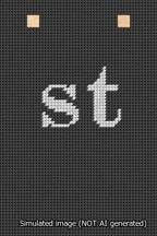 A simulated image of the stitched needlepoint design: Banner 13m Squared st White on Black. Not A.I. generated.