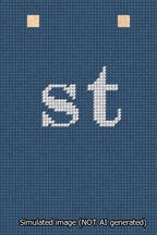 A simulated image of the stitched needlepoint design: Banner 13m Squared st White on Blue. Not A.I. generated.
