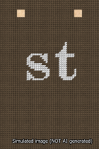 A simulated image of the stitched needlepoint design: Banner 13m Squared st White on Brown. Not A.I. generated.