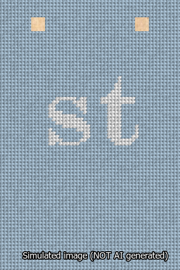 A simulated image of the stitched needlepoint design: Banner 13m Squared st White on Light Blue. Not A.I. generated.