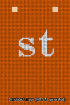 A simulated image of the stitched needlepoint design: Banner 13m Squared st White on Orange. Not A.I. generated.