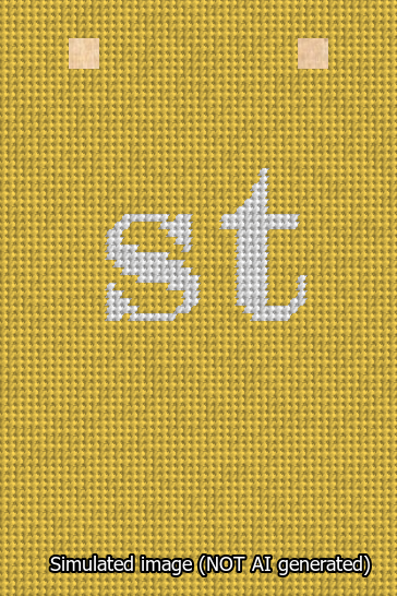 A simulated image of the stitched needlepoint design: Banner 13m Squared st White on Yellow. Not A.I. generated.