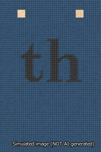 A simulated image of the stitched needlepoint design: Banner 13m Squared th Black on Blue. Not A.I. generated.