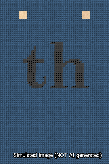 A simulated image of the stitched needlepoint design: Banner 13m Squared th Black on Blue. Not A.I. generated.