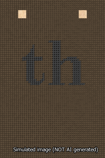 A simulated image of the stitched needlepoint design: Banner 13m Squared th Black on Brown. Not A.I. generated.