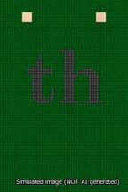 A simulated image of the stitched needlepoint design: Banner 13m Squared th Black on Green. Not A.I. generated.
