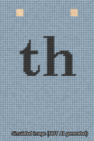 A simulated image of the stitched needlepoint design: Banner 13m Squared th Black on Light Blue. Not A.I. generated.