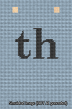 A simulated image of the stitched needlepoint design: Banner 13m Squared th Black on Light Blue. Not A.I. generated.
