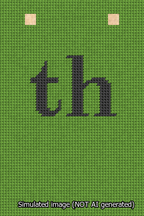 A simulated image of the stitched needlepoint design: Banner 13m Squared th Black on Light Green. Not A.I. generated.