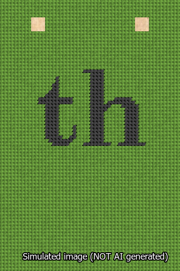 A simulated image of the stitched needlepoint design: Banner 13m Squared th Black on Light Green. Not A.I. generated.