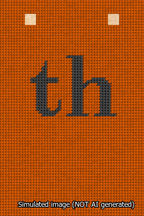 A simulated image of the stitched needlepoint design: Banner 13m Squared th Black on Orange. Not A.I. generated.