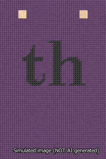 A simulated image of the stitched needlepoint design: Banner 13m Squared th Black on Purple. Not A.I. generated.