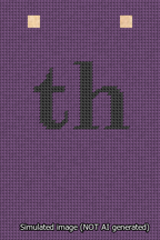A simulated image of the stitched needlepoint design: Banner 13m Squared th Black on Purple. Not A.I. generated.