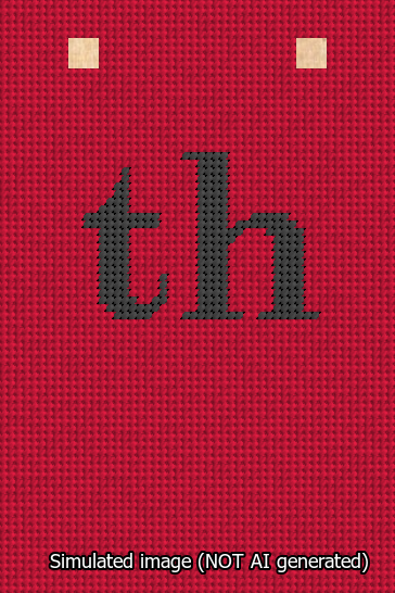 A simulated image of the stitched needlepoint design: Banner 13m Squared th Black on Red. Not A.I. generated.