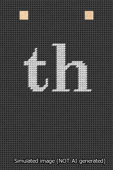 A simulated image of the stitched needlepoint design: Banner 13m Squared th White on Black. Not A.I. generated.