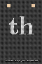A simulated image of the stitched needlepoint design: Banner 13m Squared th White on Black. Not A.I. generated.