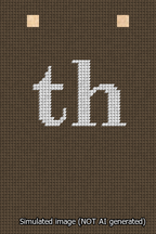 A simulated image of the stitched needlepoint design: Banner 13m Squared th White on Brown. Not A.I. generated.