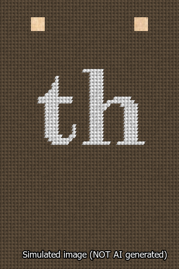 A simulated image of the stitched needlepoint design: Banner 13m Squared th White on Brown. Not A.I. generated.