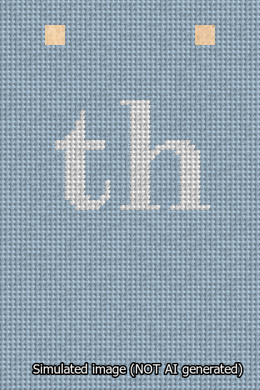 A simulated image of the stitched needlepoint design: Banner 13m Squared th White on Light Blue. Not A.I. generated.